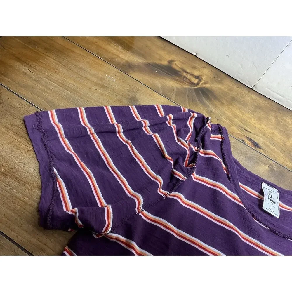 We The Free Molly Stripe Puff Sleeve Crop Top Size Large